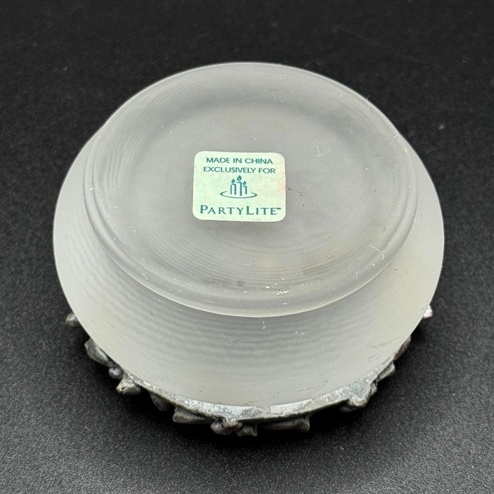 PartyLite Frosted Glass Votive Candle Holder Floral Rhinestone Tealight Cottage - Picture 4 of 9